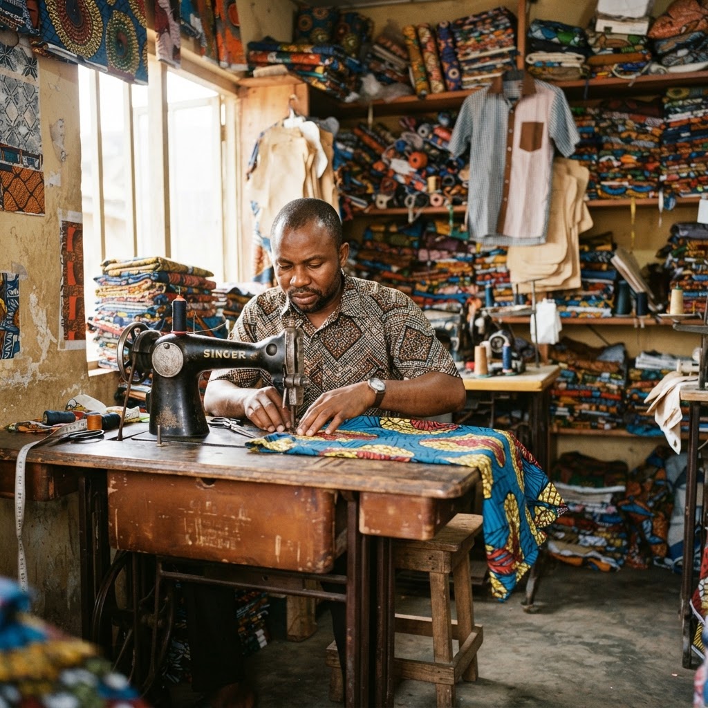 Nigerian man sewing