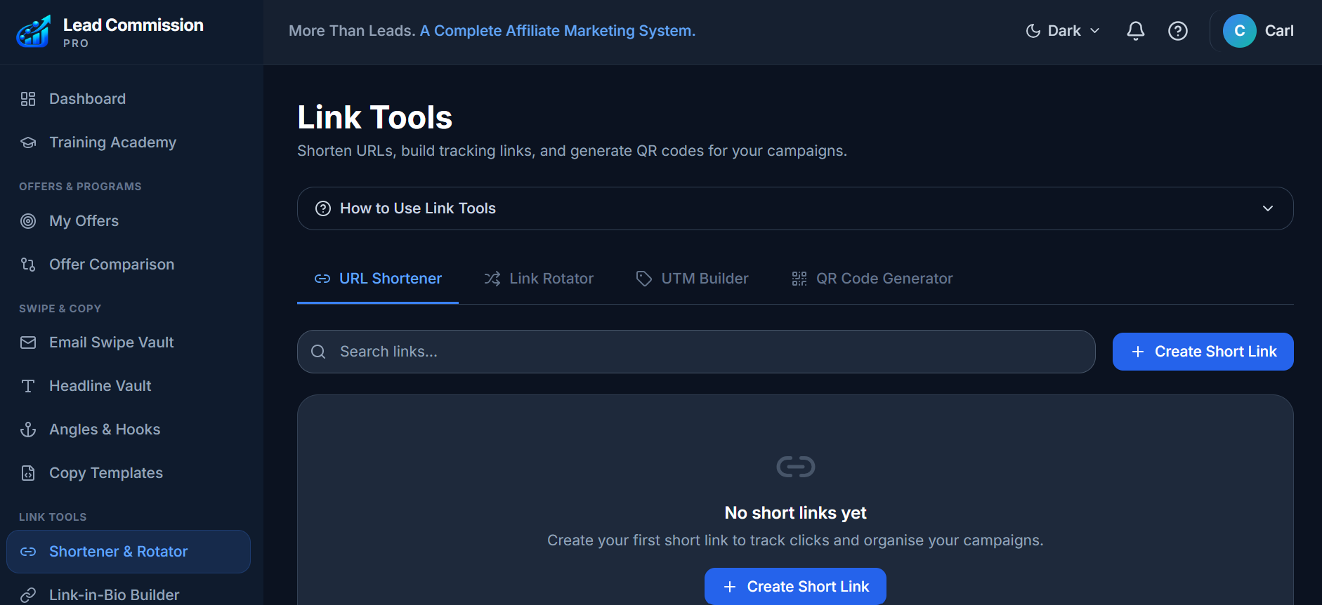 Lead Commission Pro Link Tools with URL shortener, rotator, UTM builder and QR code generator