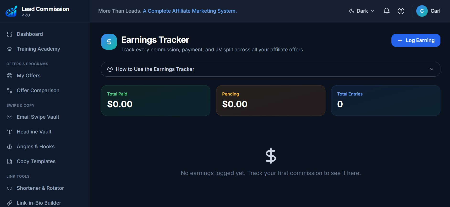 Lead Commission Pro Earnings Tracker with commission logging