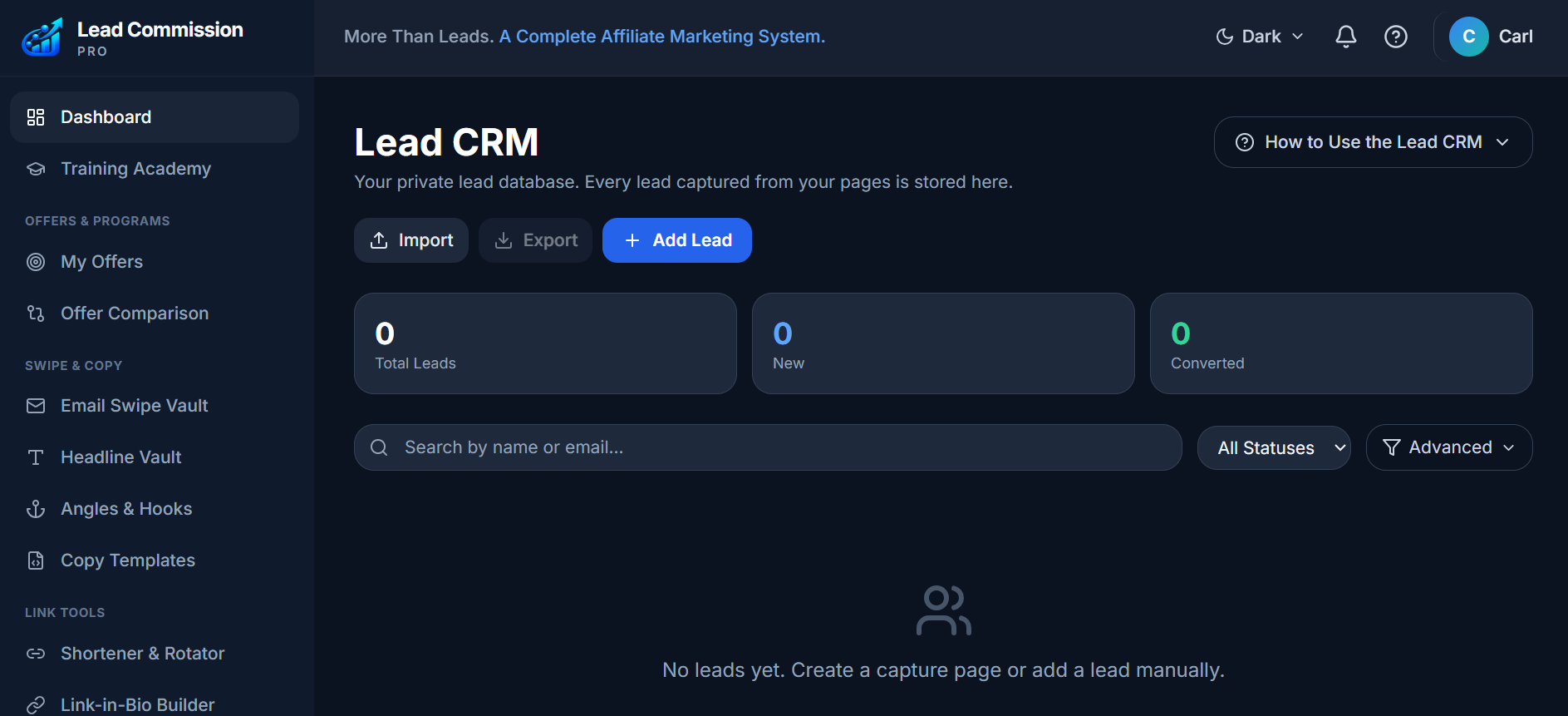 Lead Commission Pro Lead CRM with private lead database and status tracking