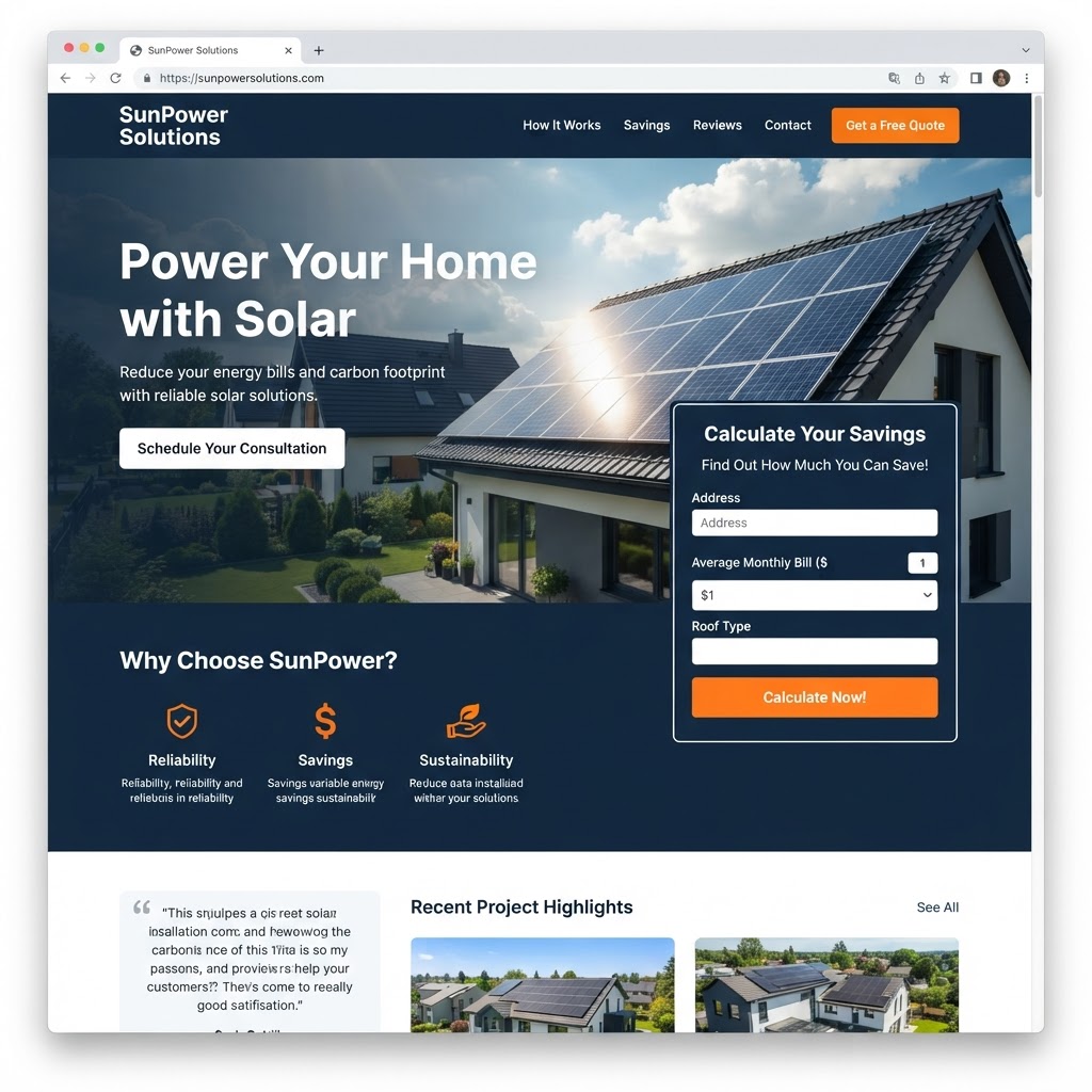 SOLAR INSTALLATION website mockup