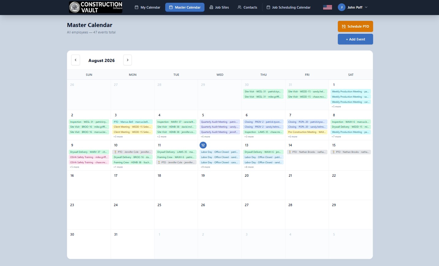 Master Calendar – Every employee's events, PTO, and schedule in one shared view