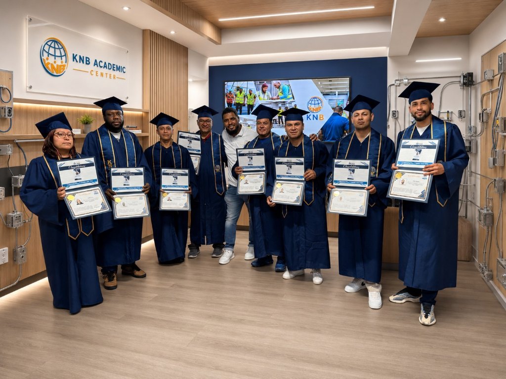 Graduandos de KNB Academic Center con sus certificados