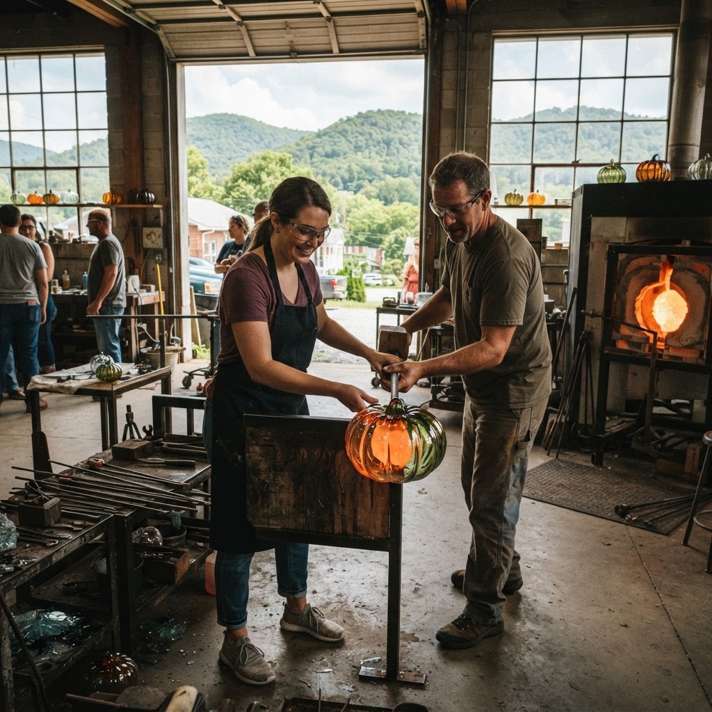 Blown Glass Pumpkin with Fire and Fern Glass Studio