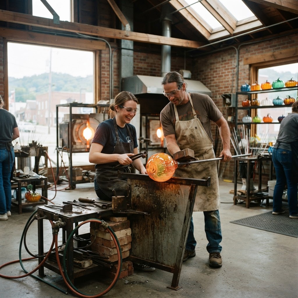 Blown Glass Pumpkin with Fire and Fern Glass Studio