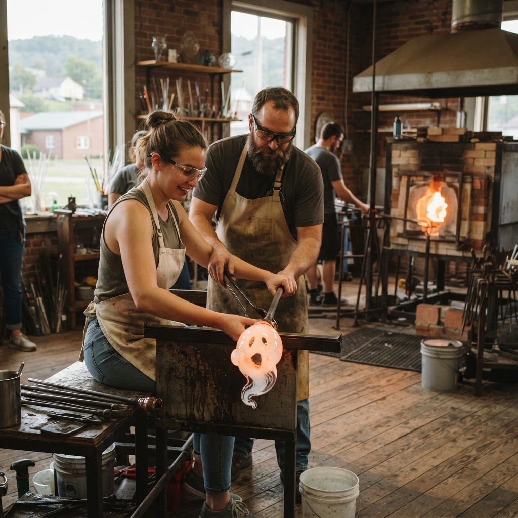 Blown Glass Ghost with Fire and Fern Glass Studio
