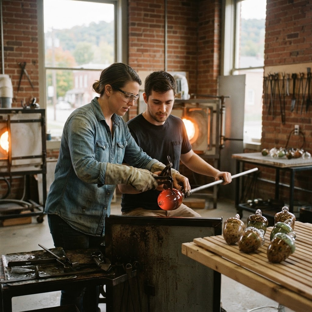 Blown Glass Acorn with Fire and Fern Glass Studio