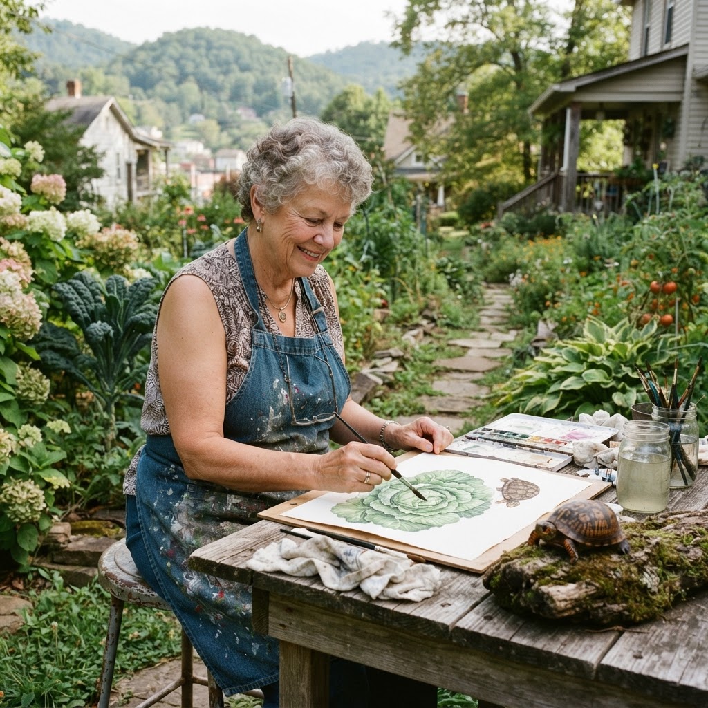 Watercolor Cabbage and Turtle with Pat Banks