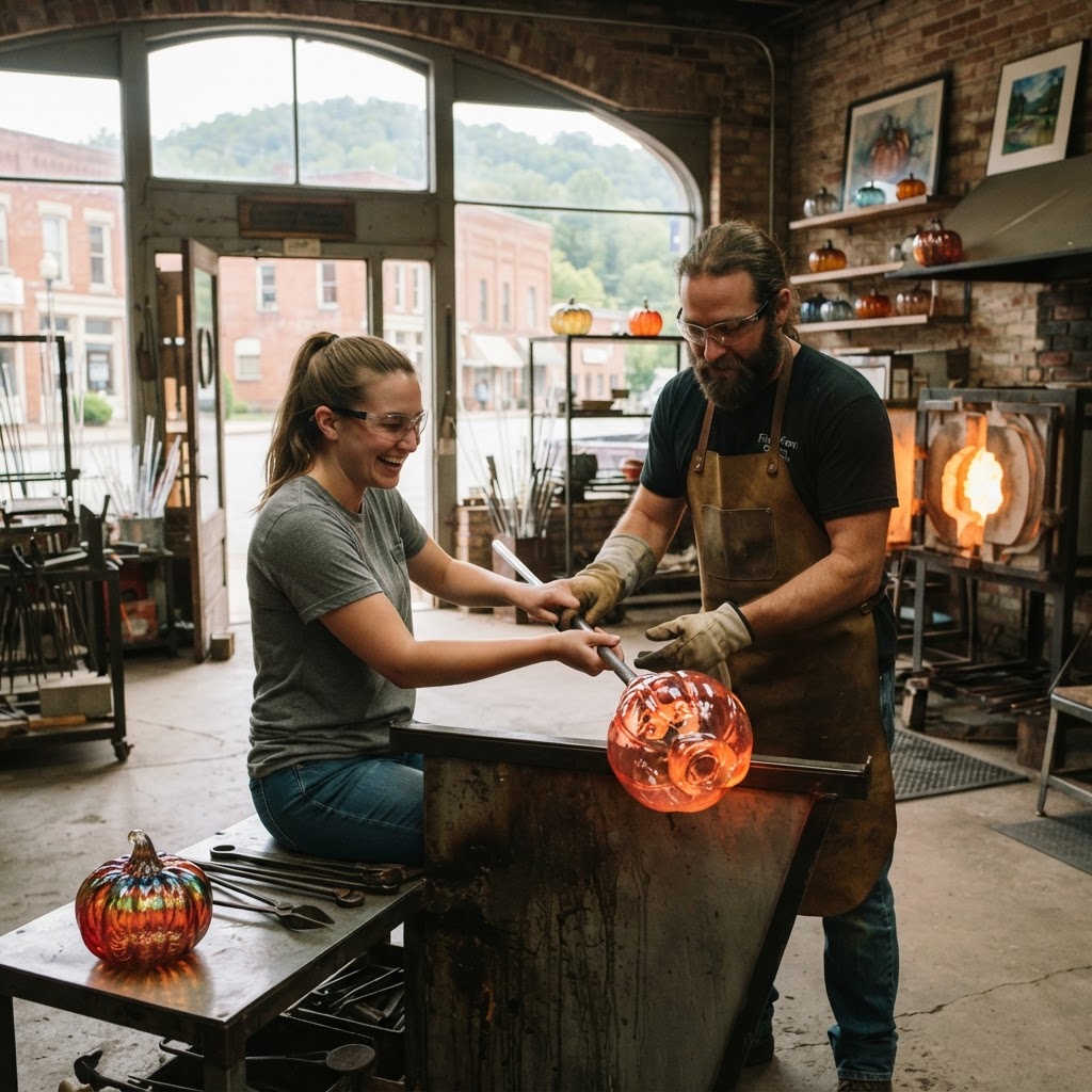 Blown Glass Pumpkin with Fire and Fern Glass Studio