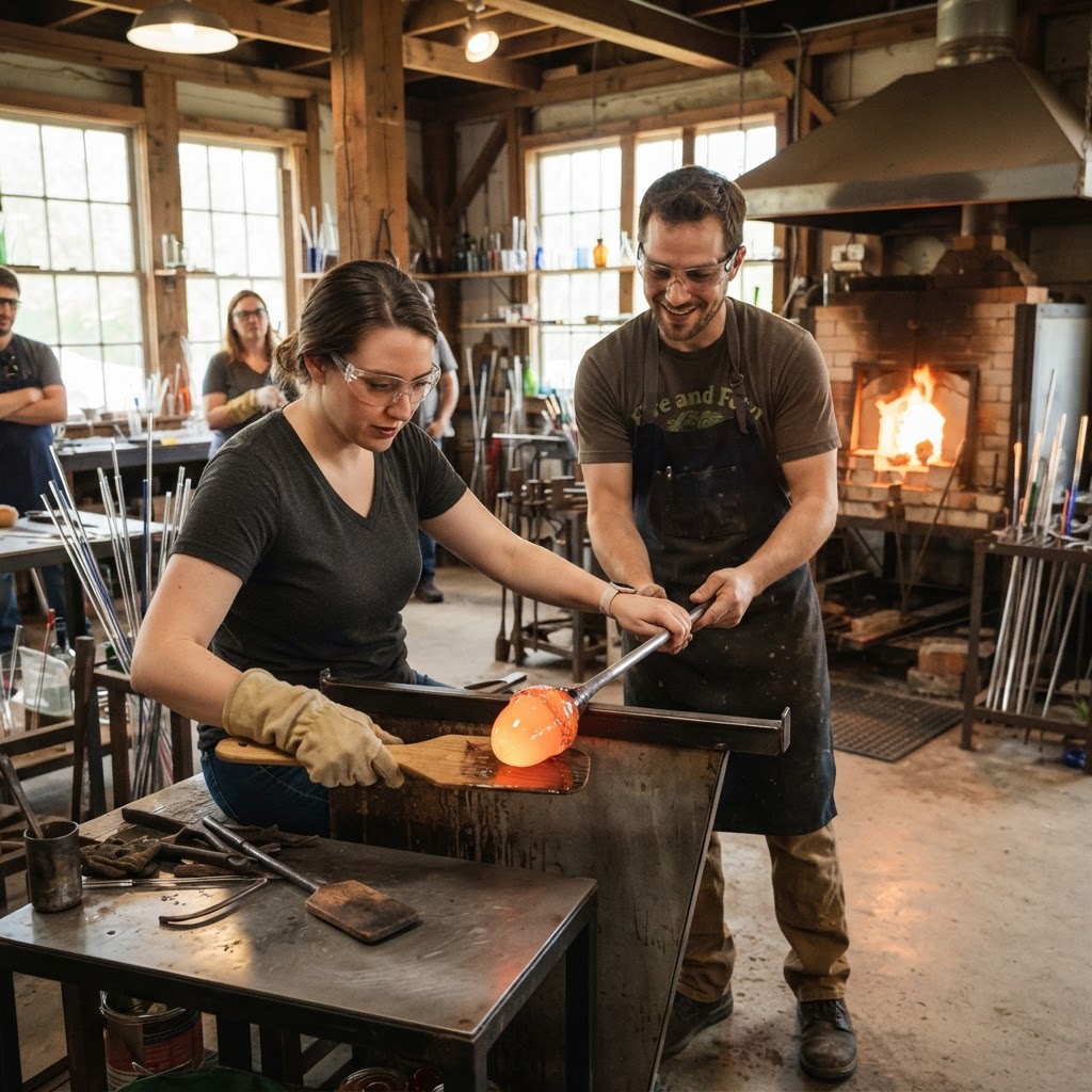 Blown Glass Acorn with Fire and Fern Glass Studio