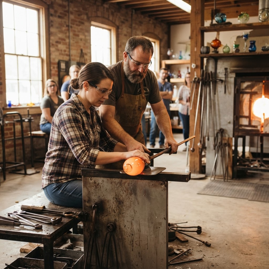 Blown Glass Acorn with Fire and Fern Glass Studio