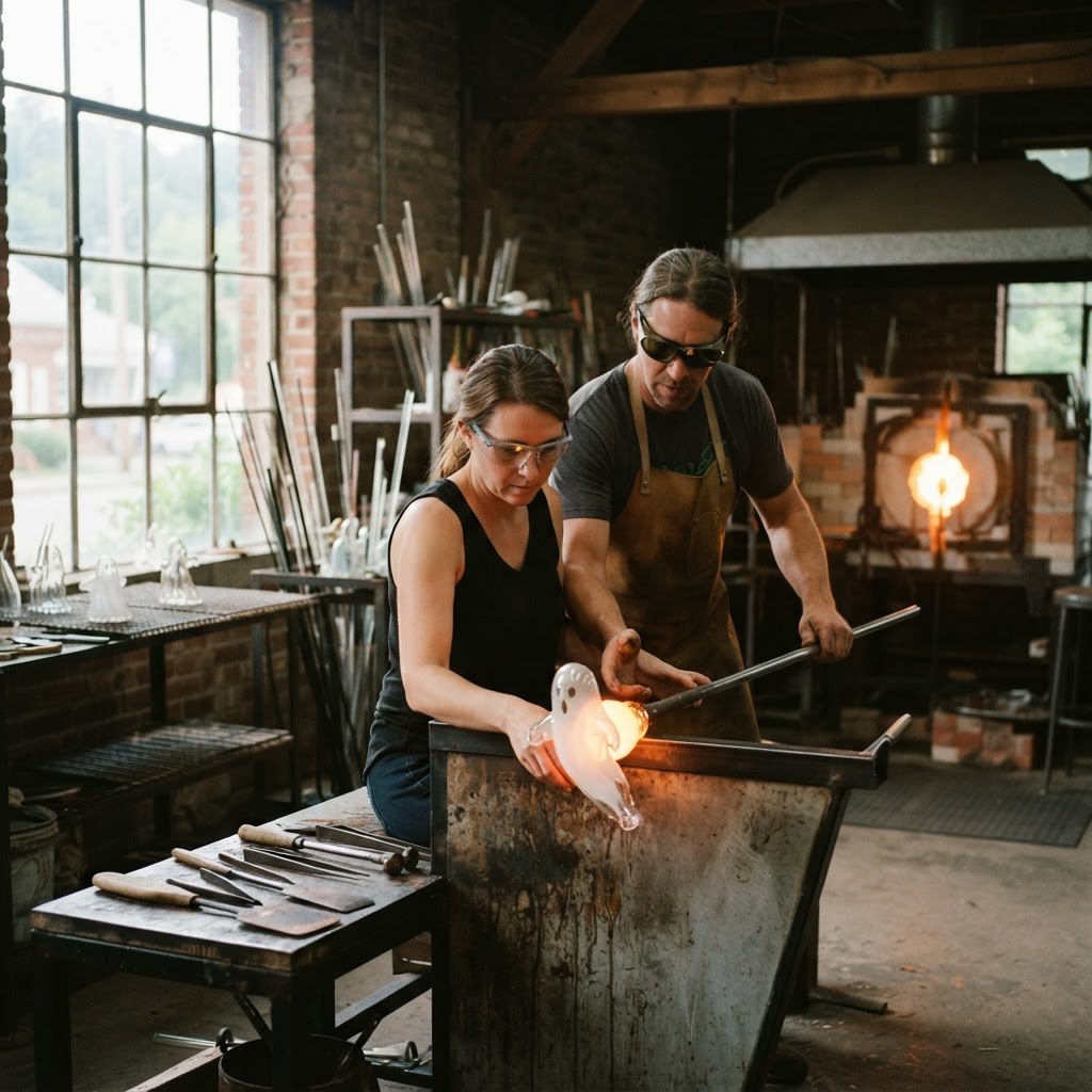 Blown Glass Ghost with Fire and Fern Glass Studio