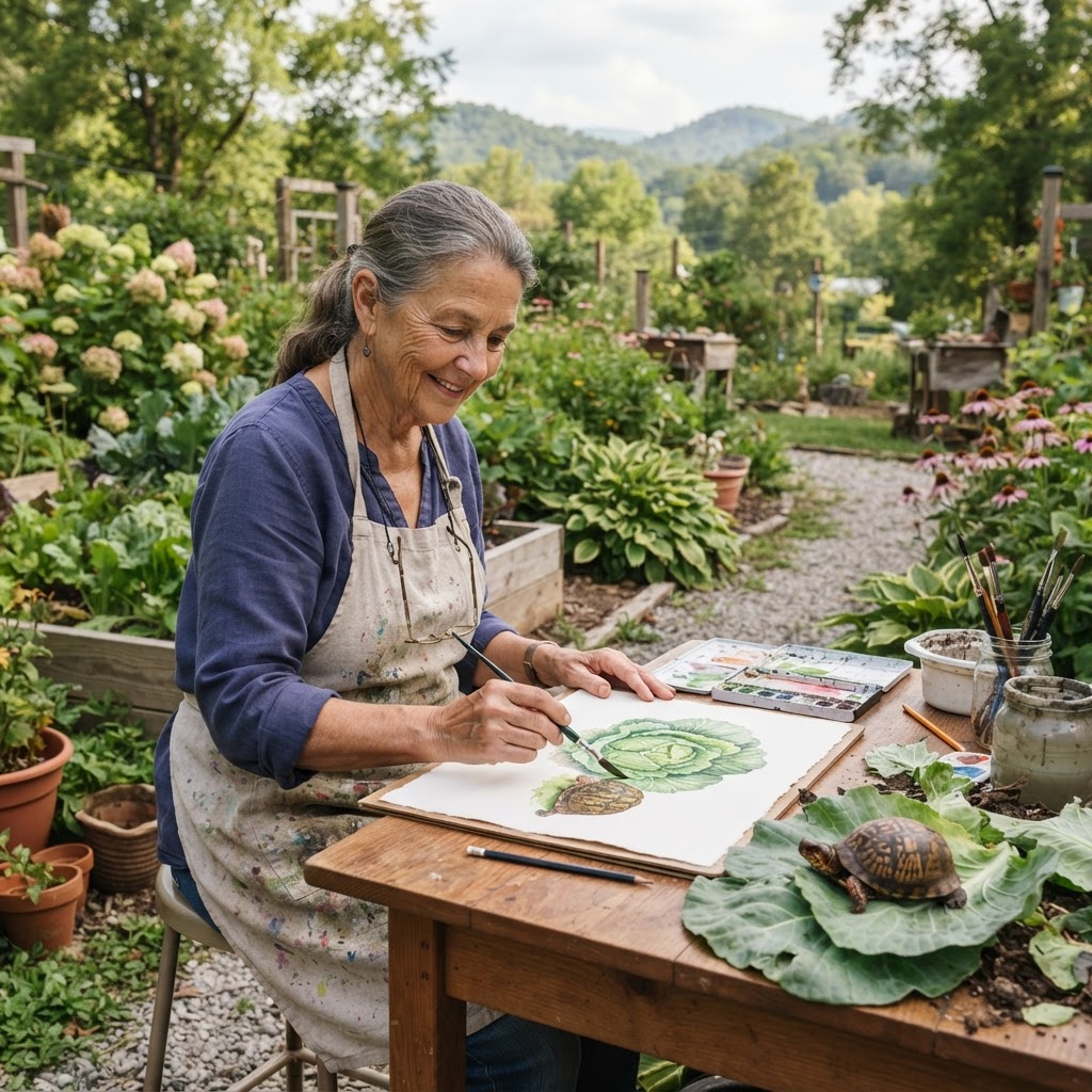 Watercolor Cabbage and Turtle with Pat Banks