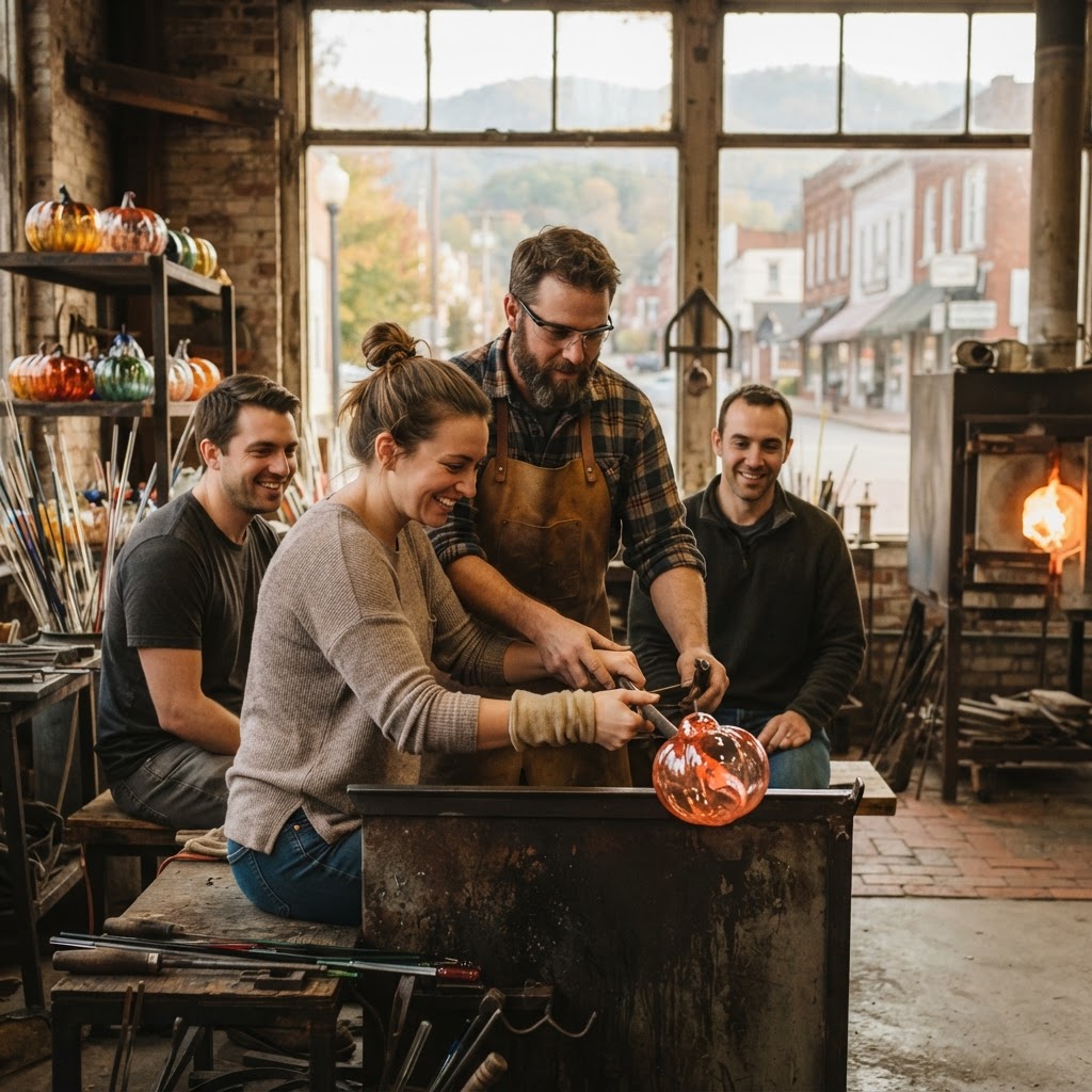 Blown Glass Pumpkin with Fire and Fern Glass Studio
