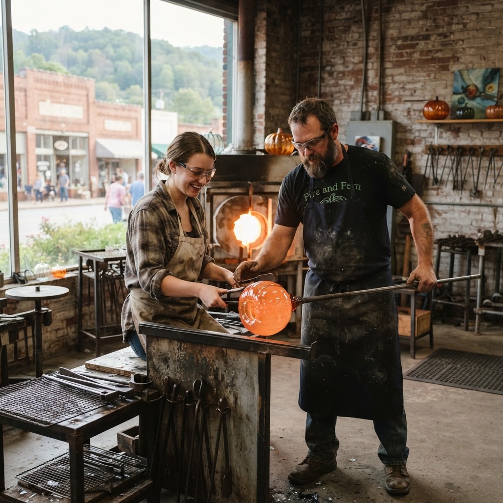 Blown Glass Pumpkin with Fire and Fern Glass Studio