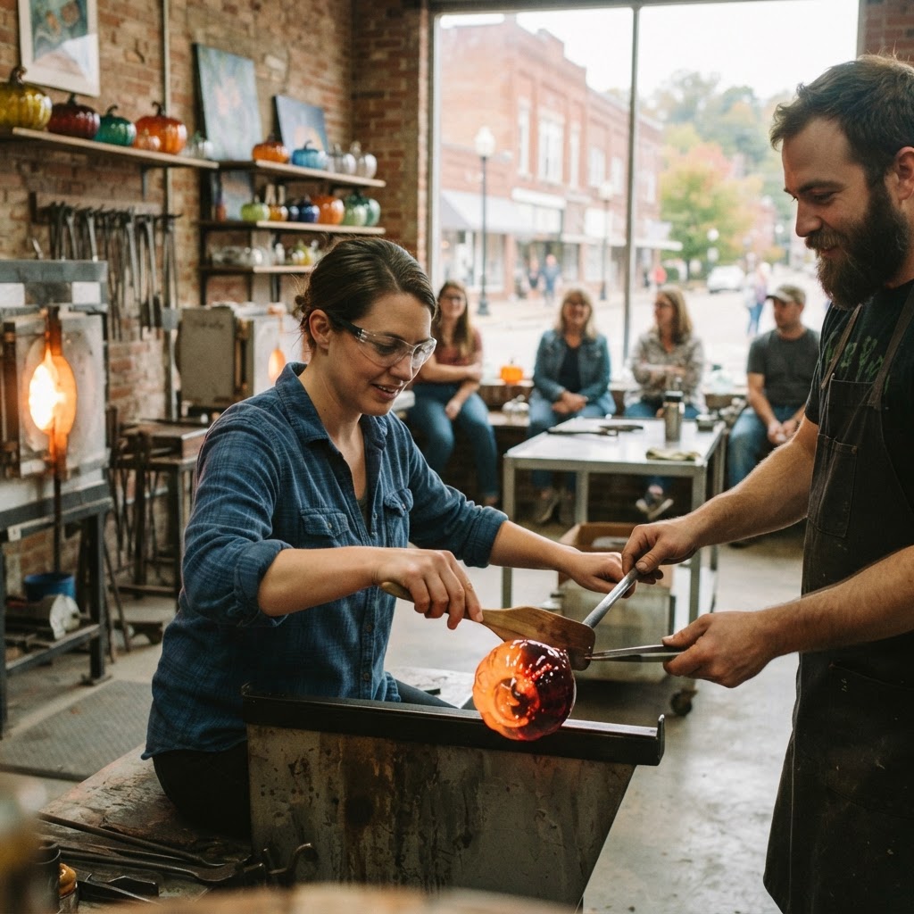 Blown Glass Mini Pumpkin with Fire and Fern Glass Studio