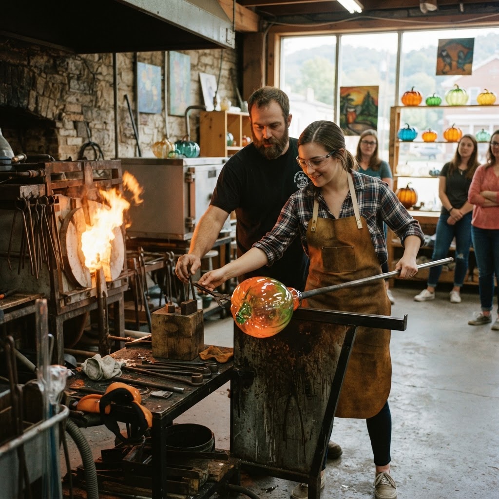 Blown Glass Pumpkin with Fire and Fern Glass Studio