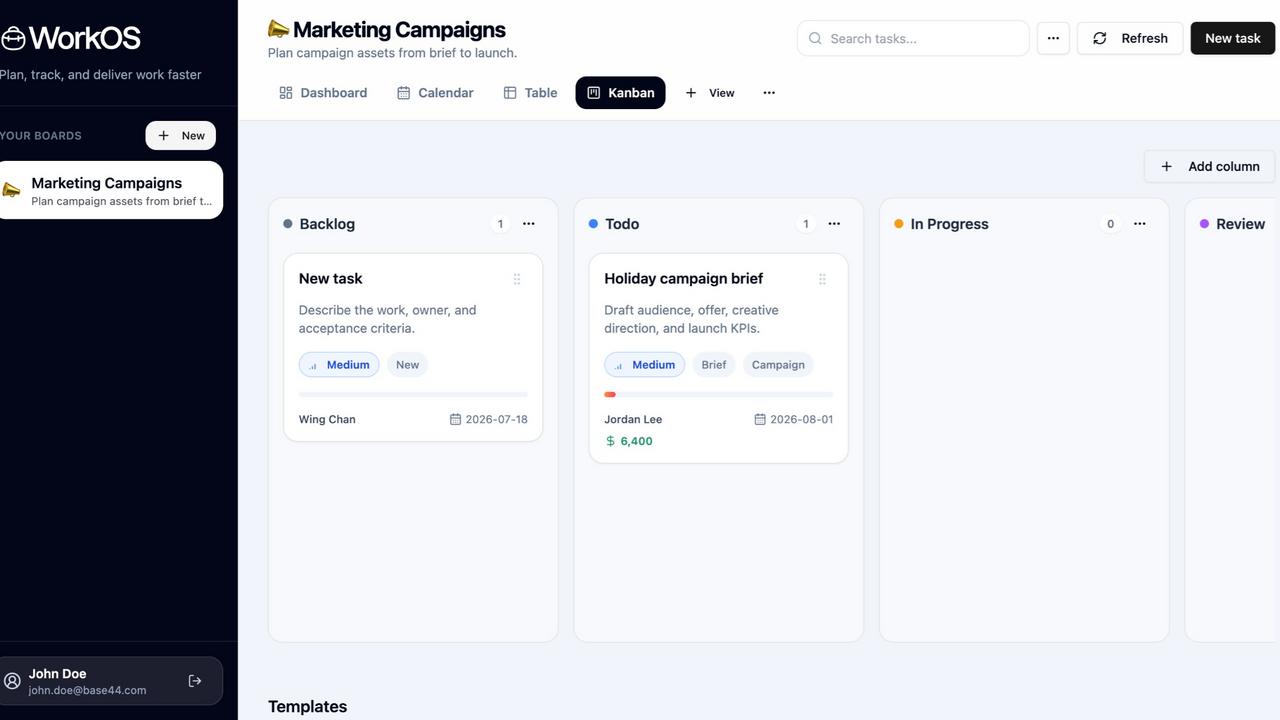 WorkOS: Workspace and Tasks template preview