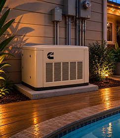 Cummins standby generator installed on a concrete pad beside a Houston home