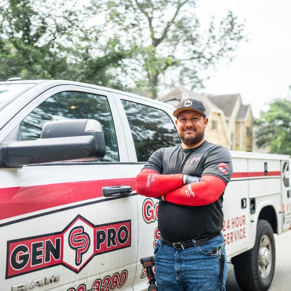 A&A GenPro technician consulting a Houston homeowner about backup power needs