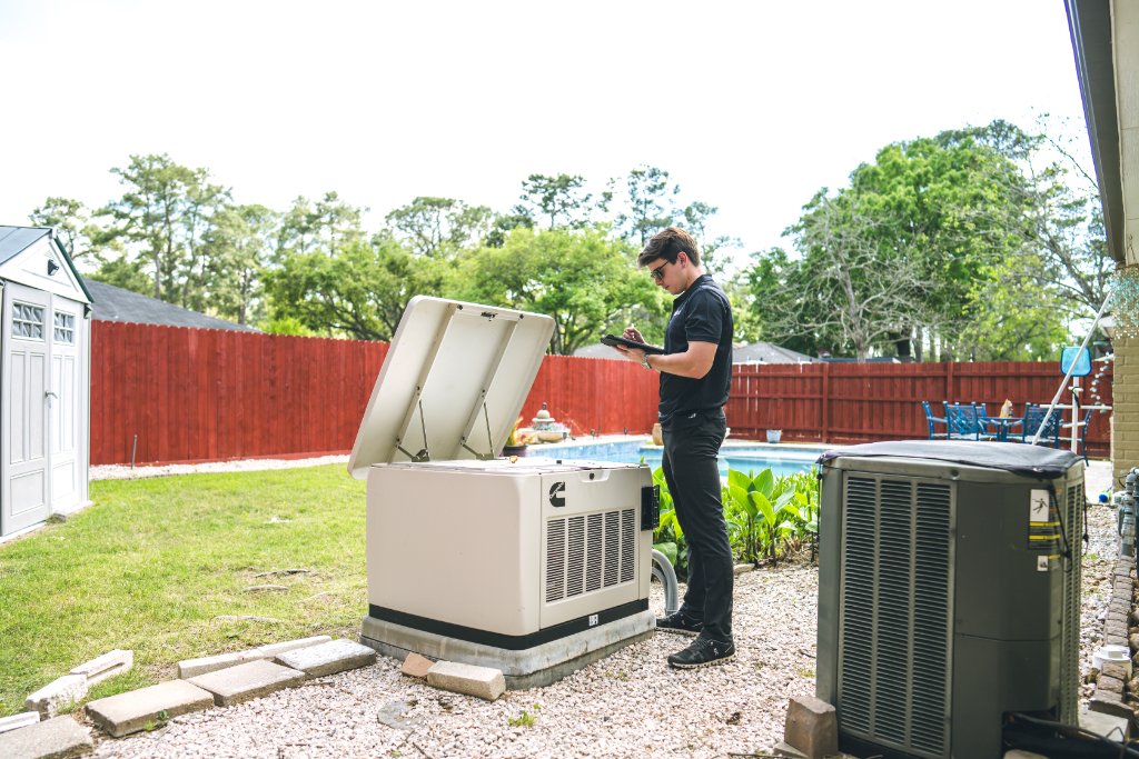 GenPro technician installing a home backup generator