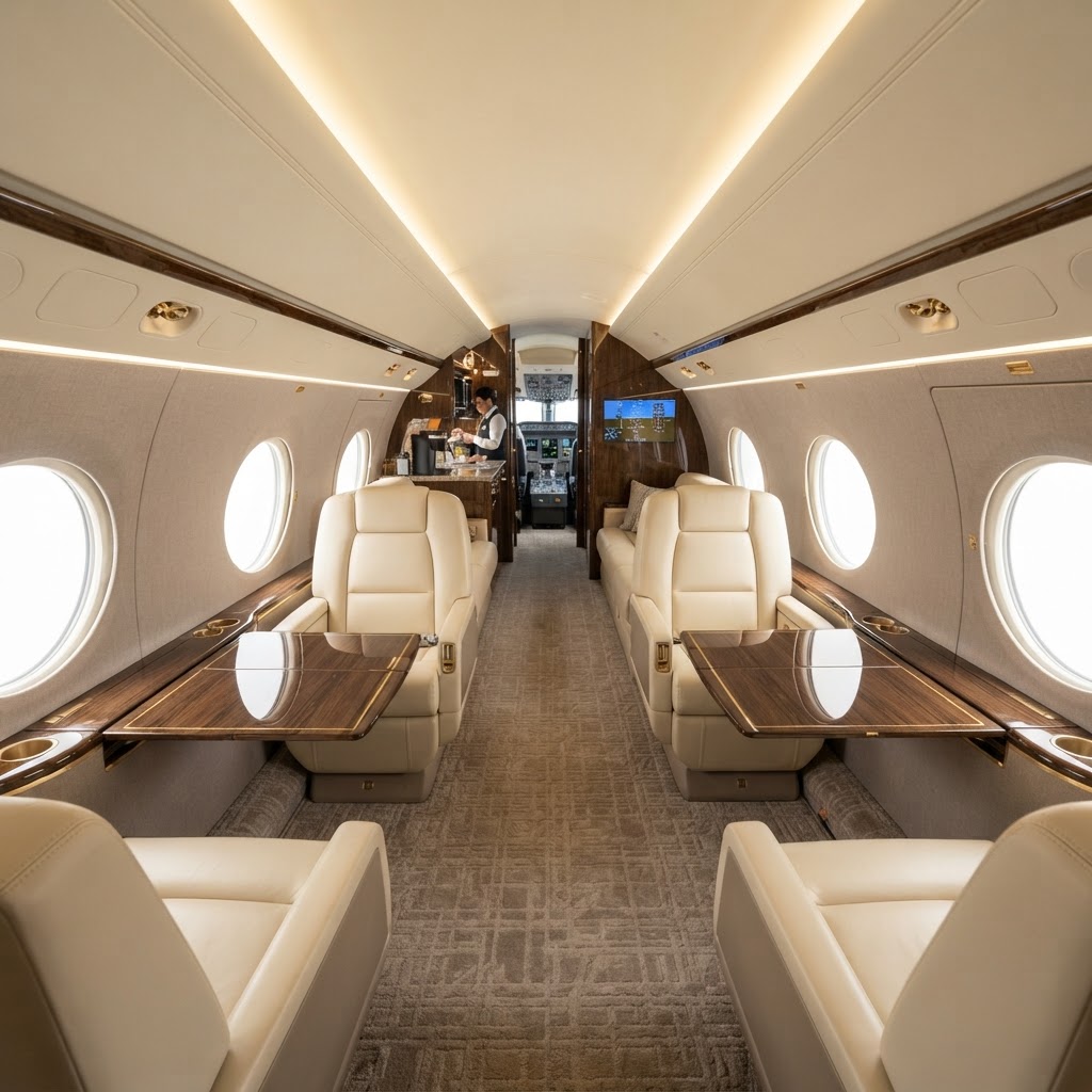 Heavy Jet cabin interior — private jet charter
