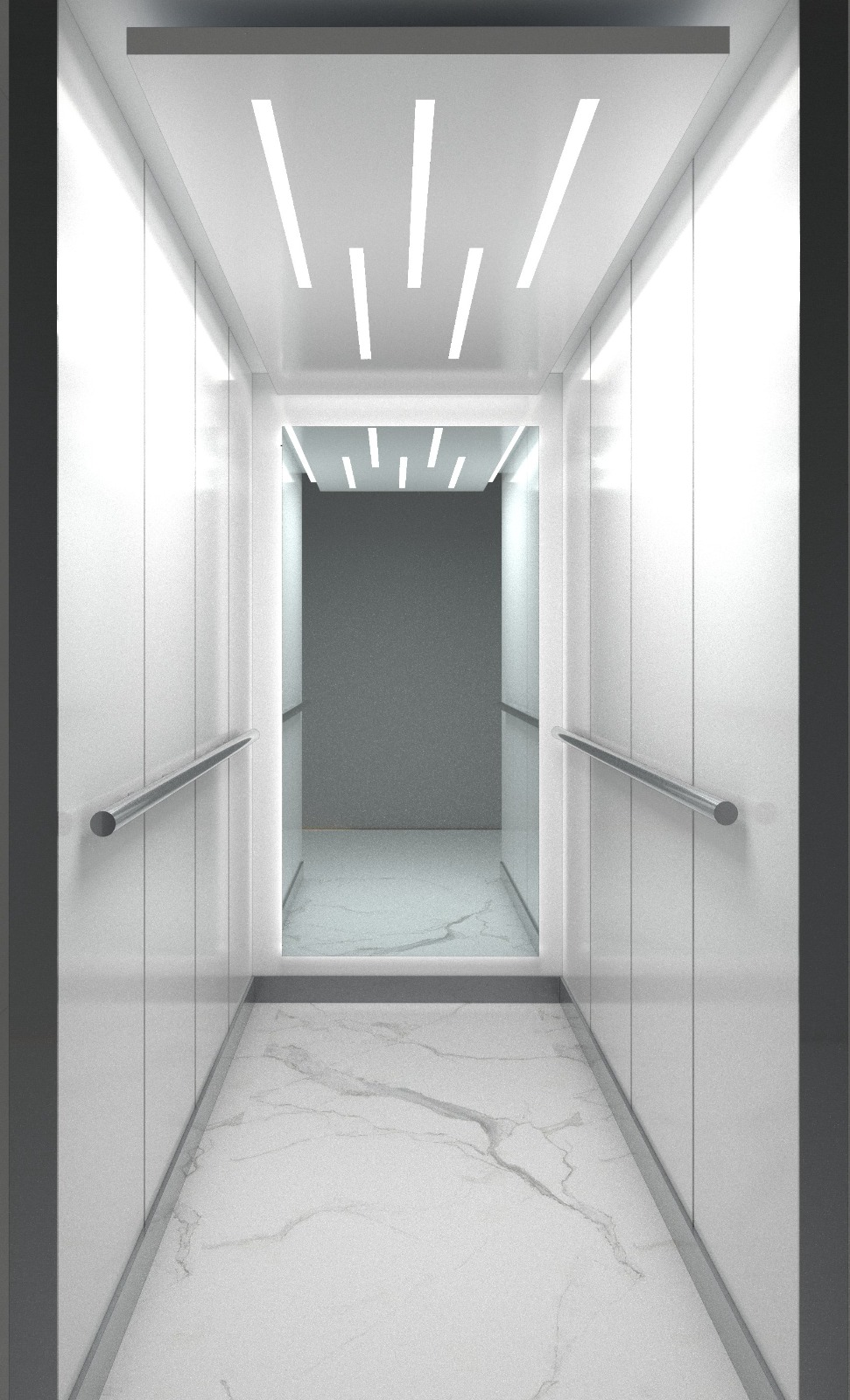 MRL 800 — cabina minimalista con techo iluminado