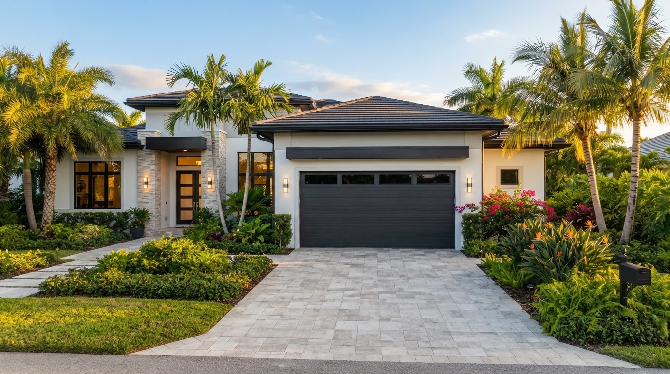 Modern garage door on Florida home