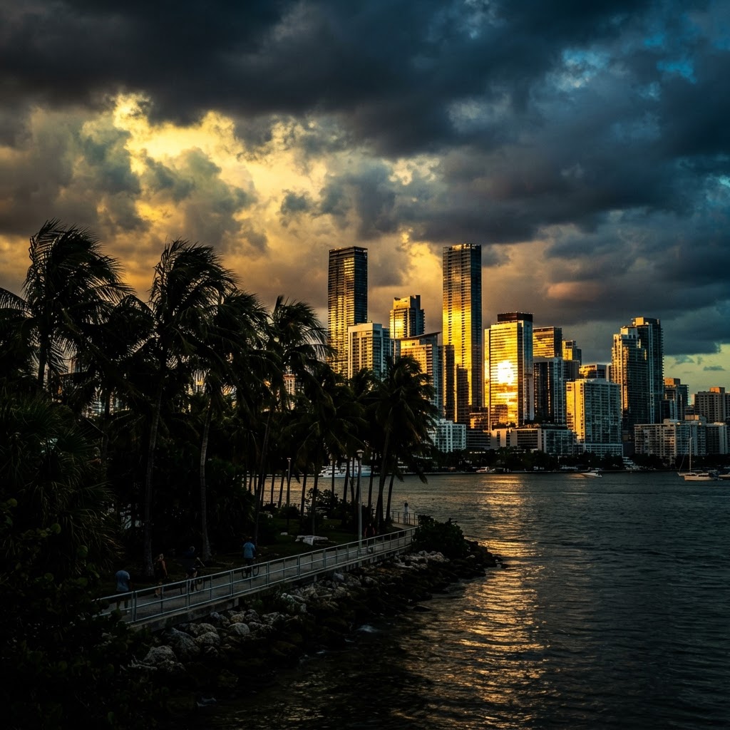 Miami coastline at golden hour