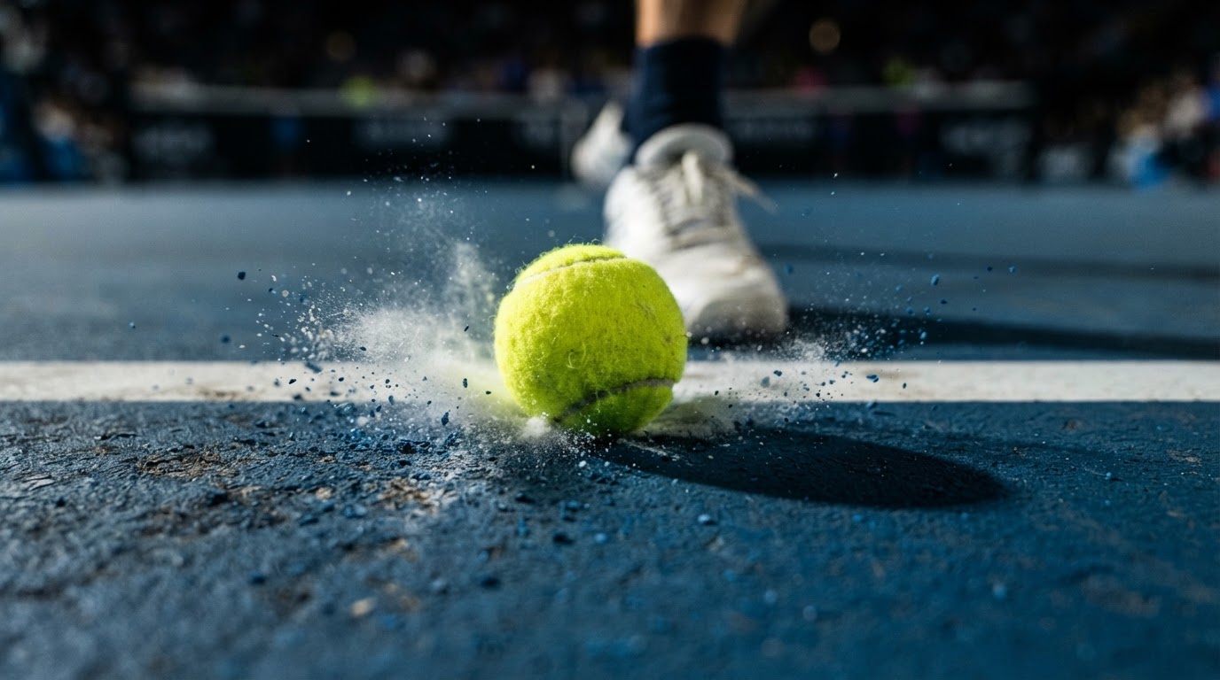 Tennis ball bouncing on hard court