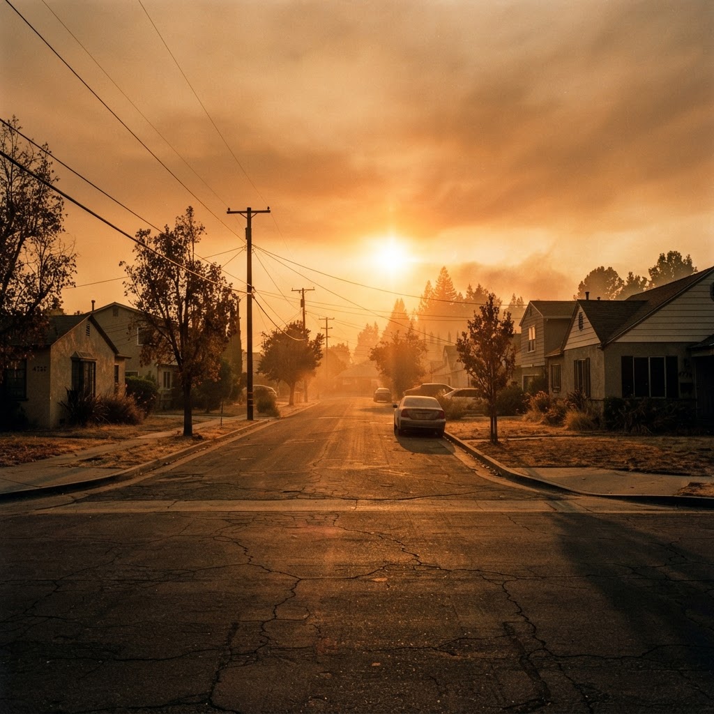 Blazing heatwave over a hazy neighborhood