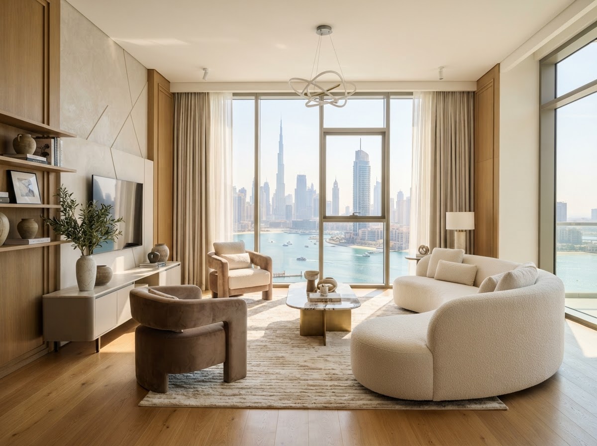 Premium Dubai interior with hardwood flooring