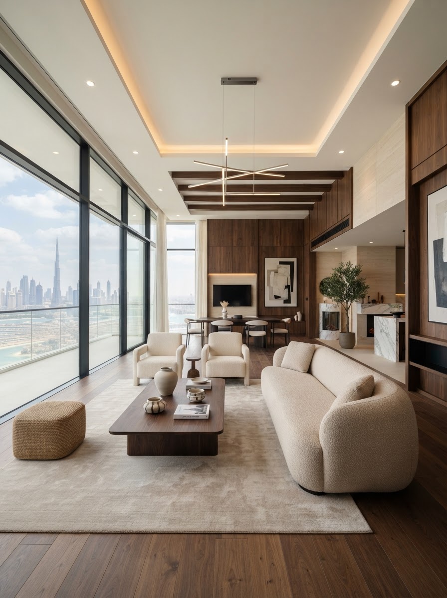 Luxury Dubai villa interior with premium flooring