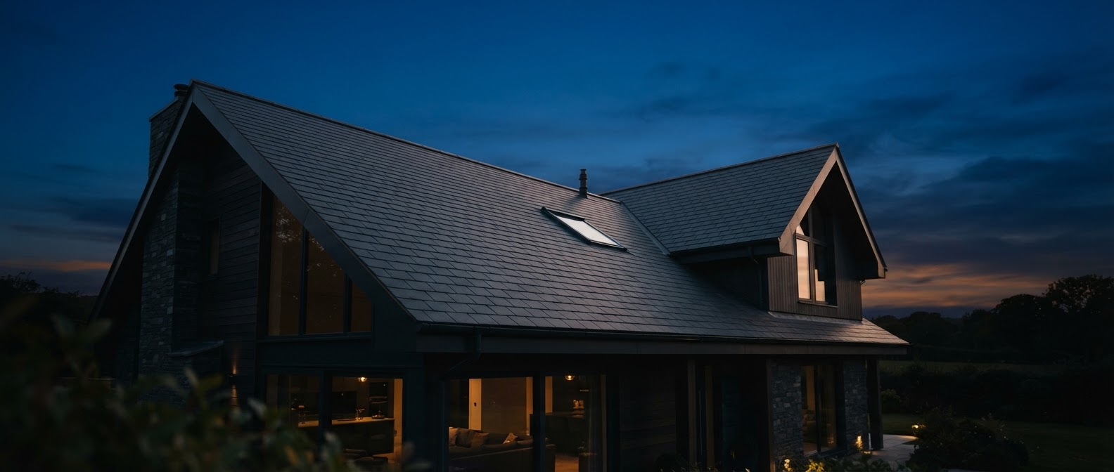 C Smith finished roof at blue hour twilight