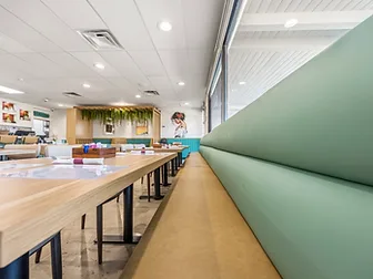 Bandoleros Café VW bus beach mural with teal wainscoting — hospitality interior design in Huntington Beach, CA by Studio Fridae