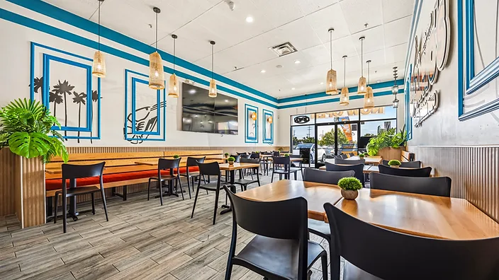 Mariscos El Güero wide-angle view of the main dining area — hospitality interior design in San Bernardino, CA by Studio Fridae