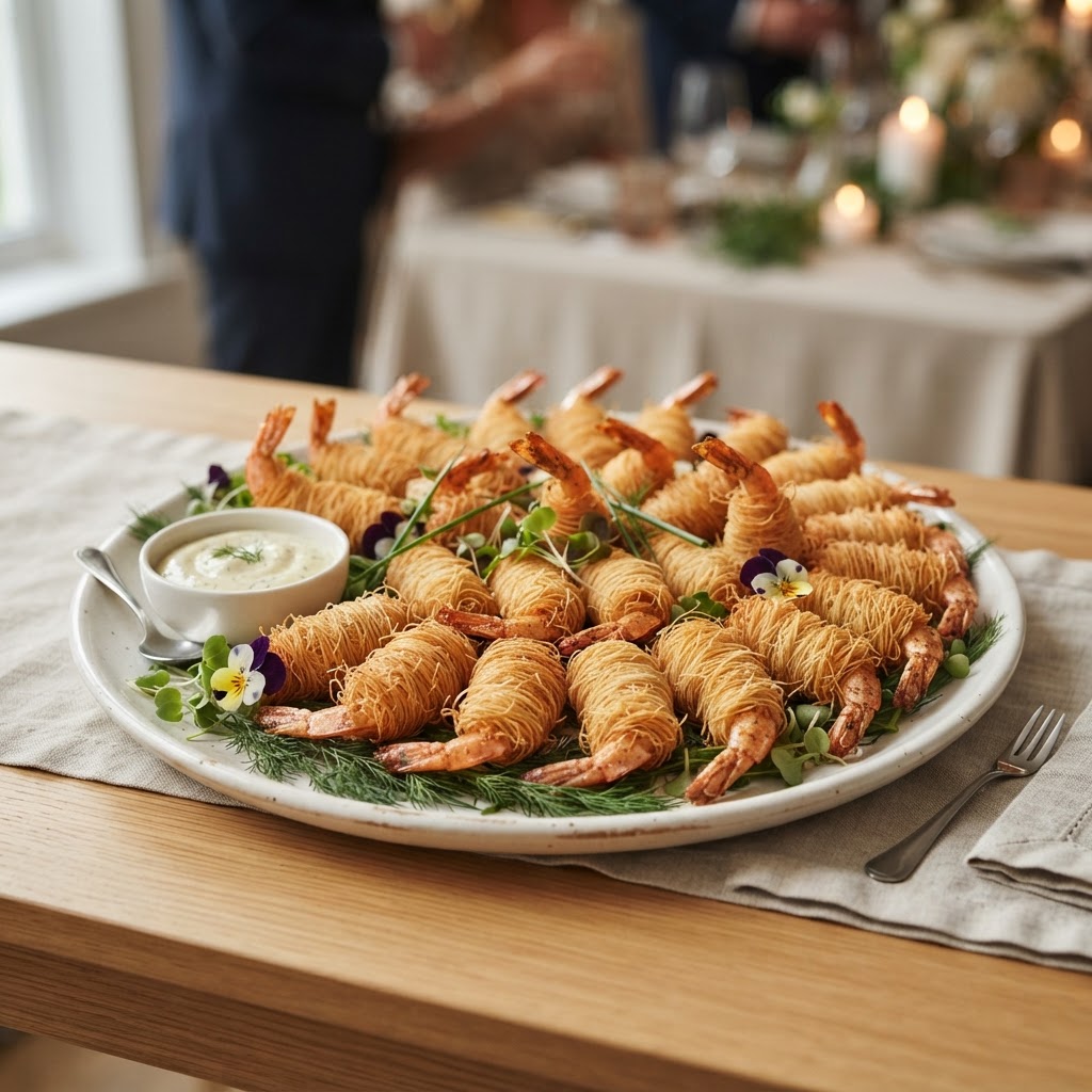 Kataifi-wrapped prawns