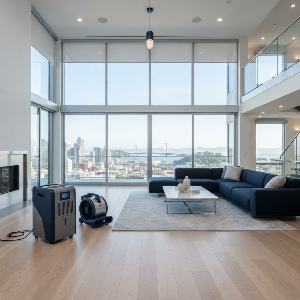 Professional drying equipment in a restored Bay Area home