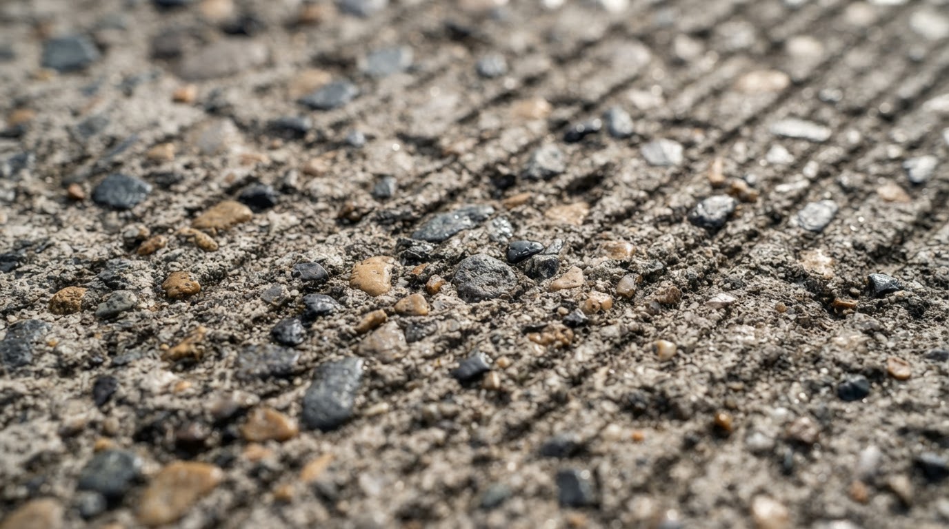 Close-up of professional concrete broom finish texture in DeLand