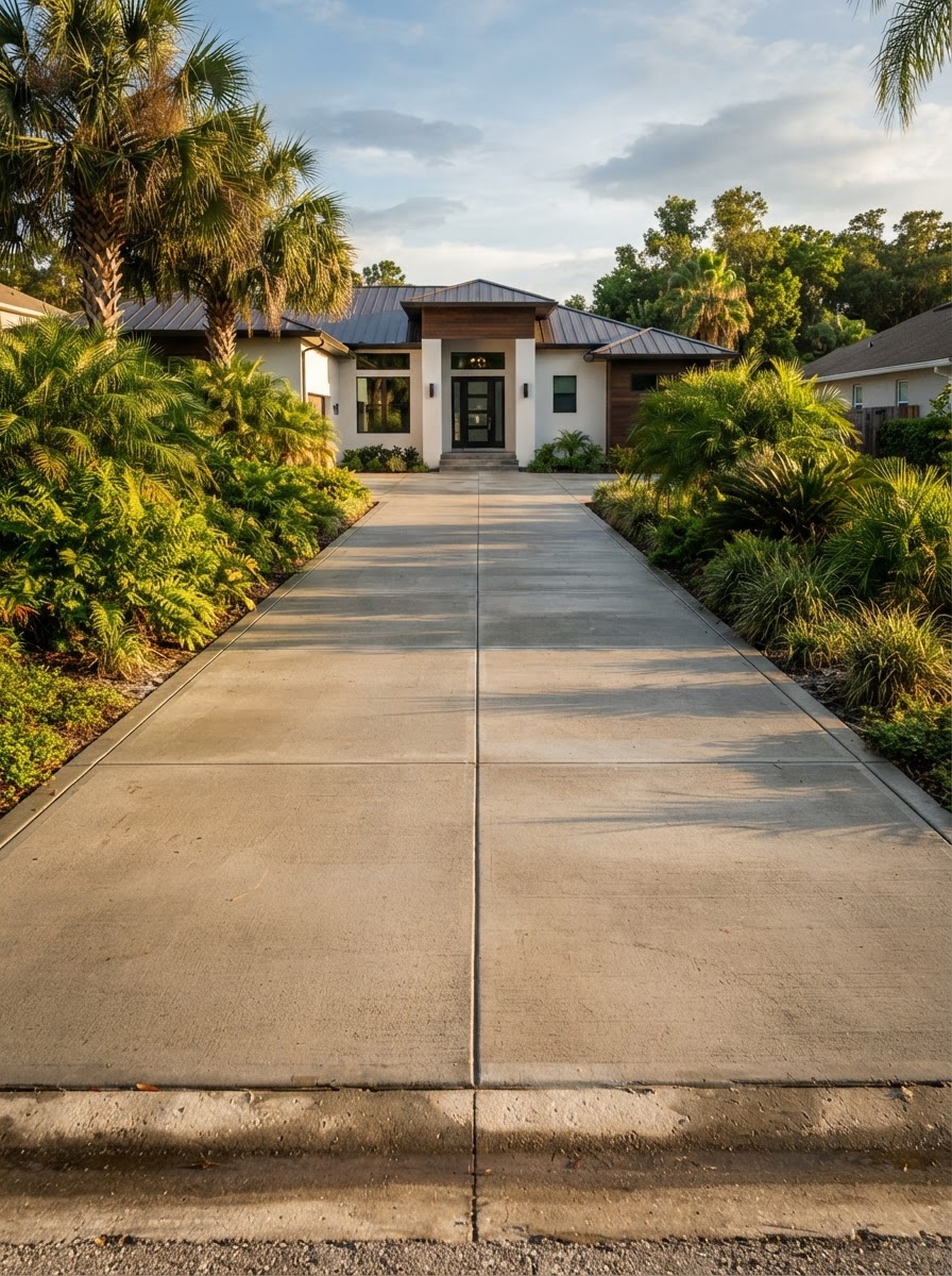 Freshly poured concrete driveway in DeLand, FL by Josh Lowe