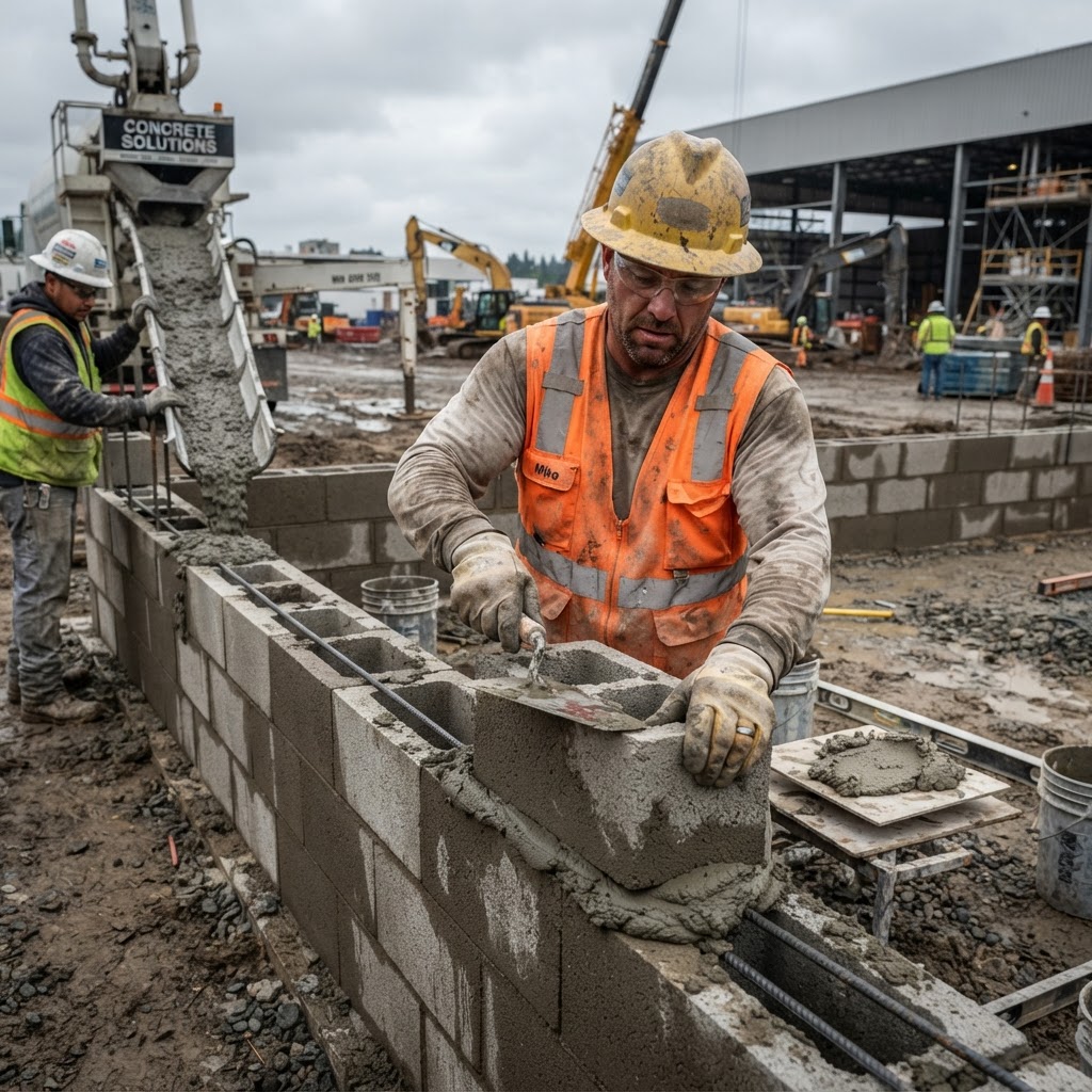 Liquid concrete being poured