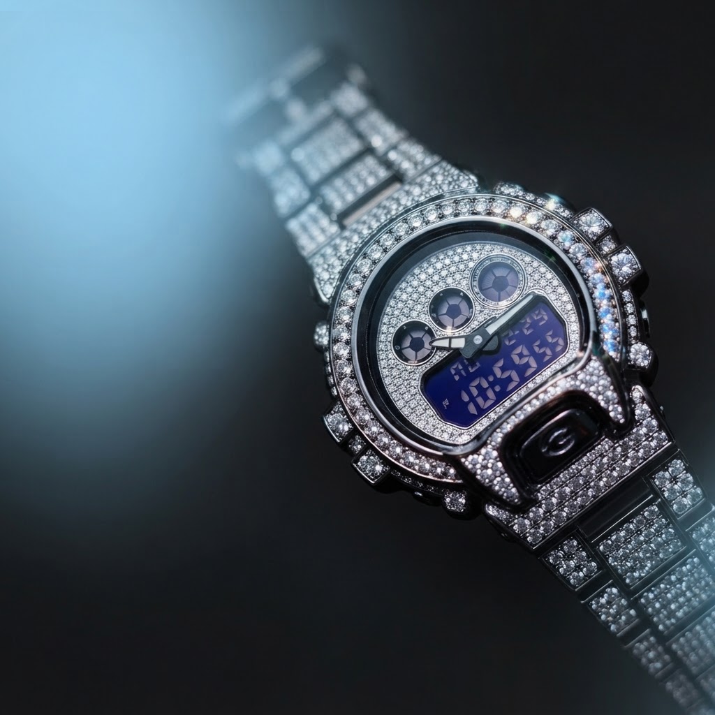 Iced-out moissanite G-Shock
