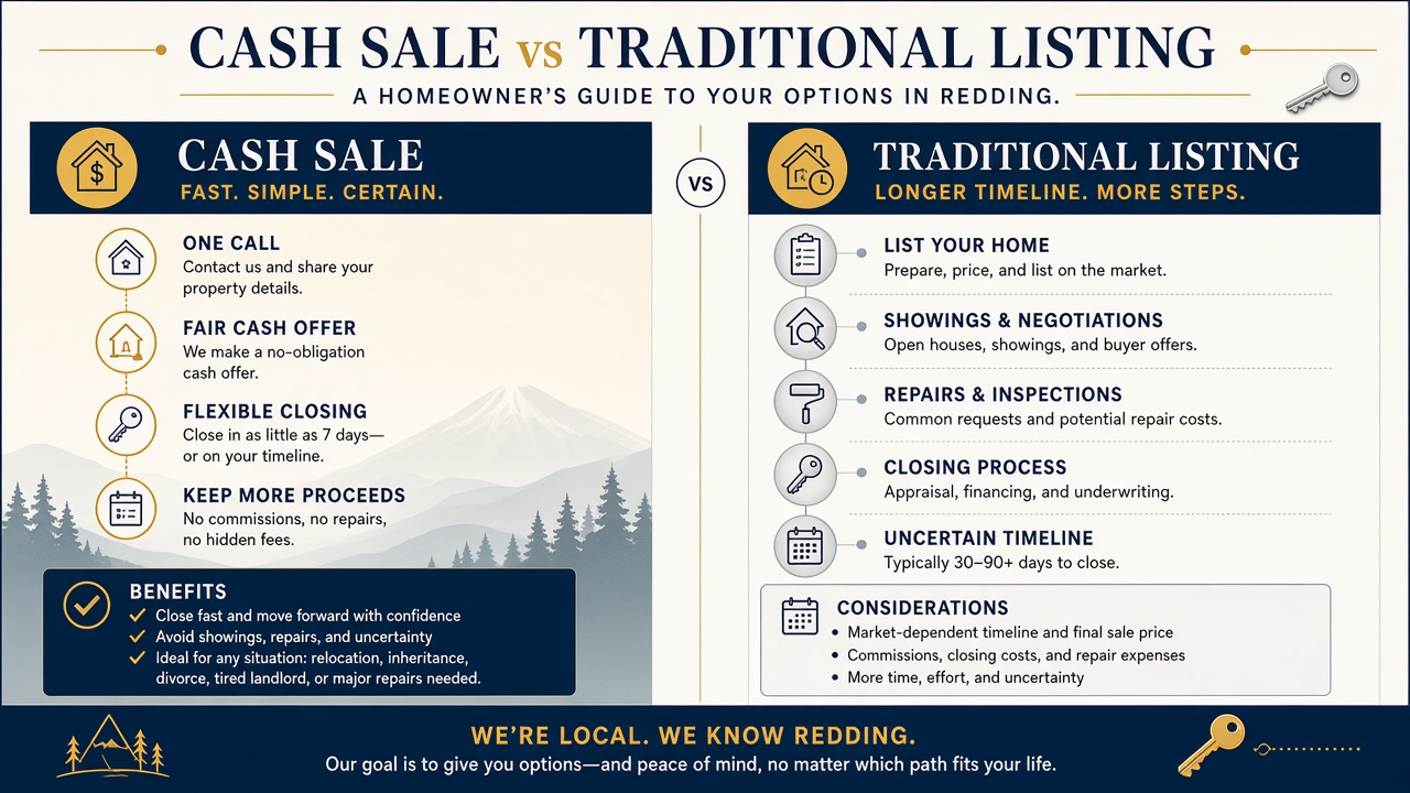 Cash home offer vs listing in Redding