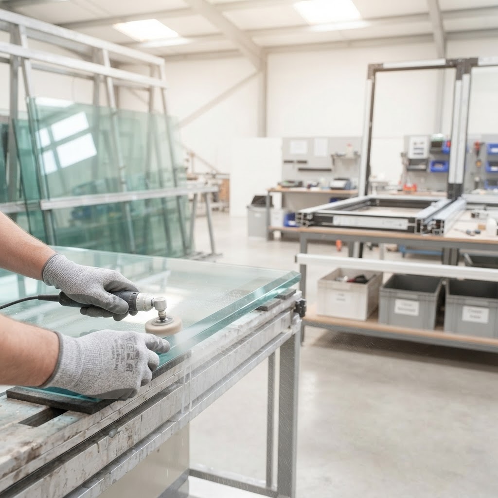 Glass being finished at the NovahTech works