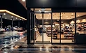 Single frameless entrance — after dark