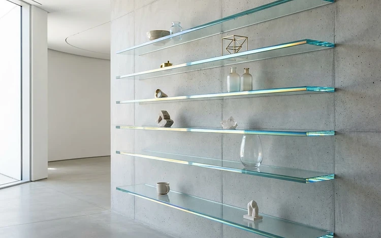Floating Glass Shelves with Brass Brackets
