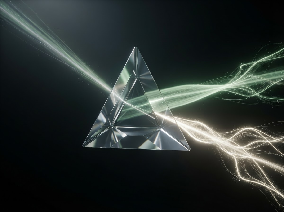Refracción de luz a través de un prisma representando la filtración de datos complejos en oportunidades claras