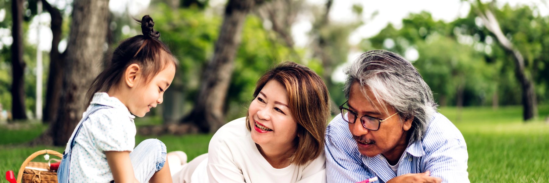 Grandparents and their granddaughter together in a park