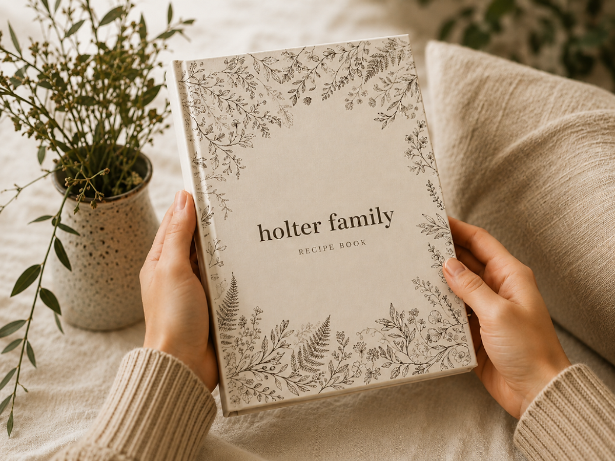 A printed Butterbook recipe book held in hand