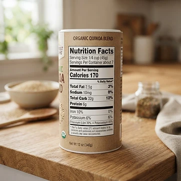A nutrition facts label on a food package